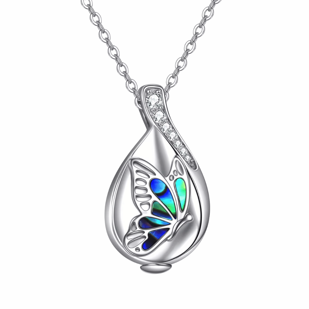 Abalone Butterfly Cremation Necklace Sterling Silver