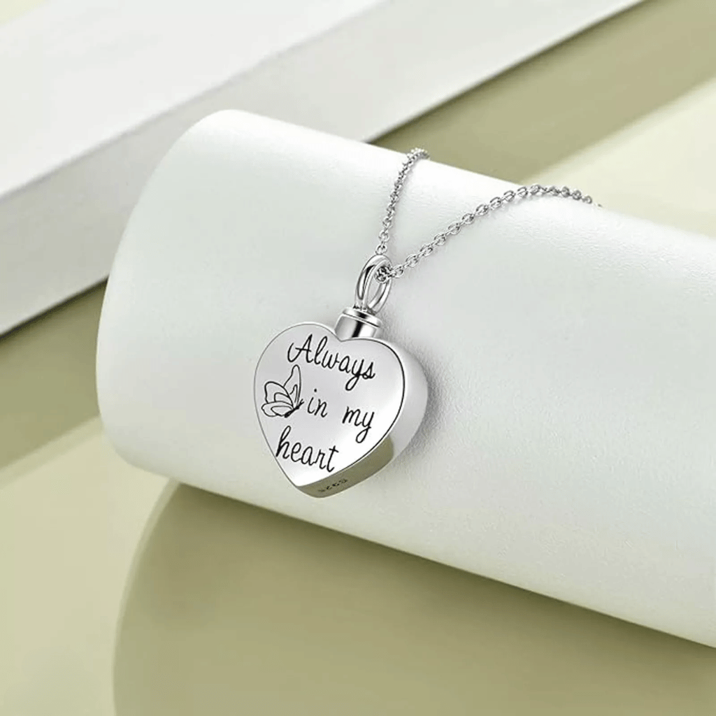Butterfly Sunflower Heart Cremation Necklace Sterling Silver
