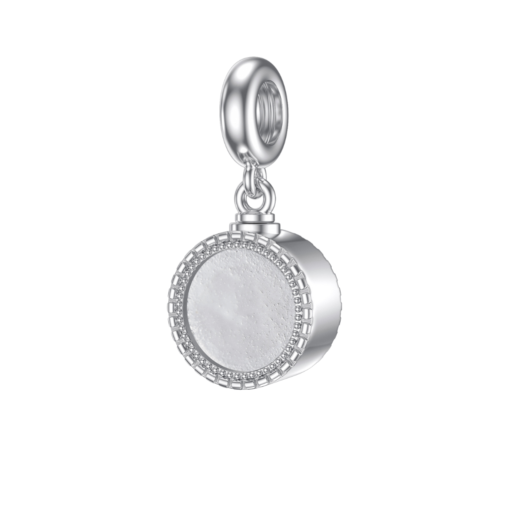 Circle Picture Frame Cremation Charm Sterling Silver