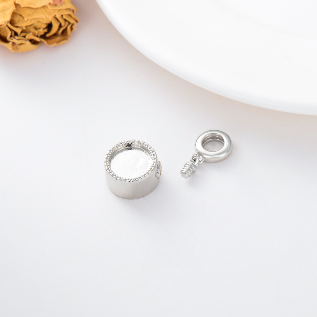 Circle Picture Frame Cremation Charm Sterling Silver