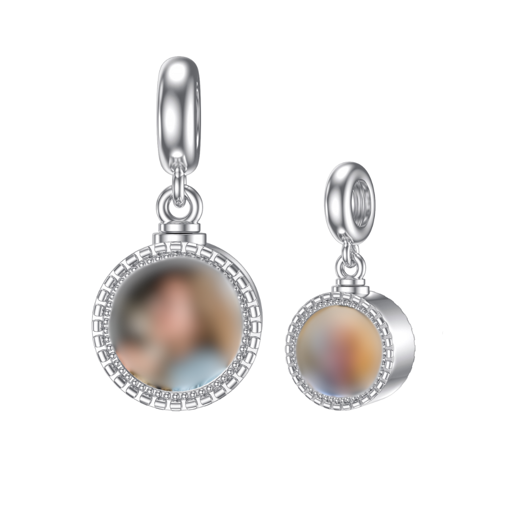 Circle Picture Frame Cremation Charm Sterling Silver