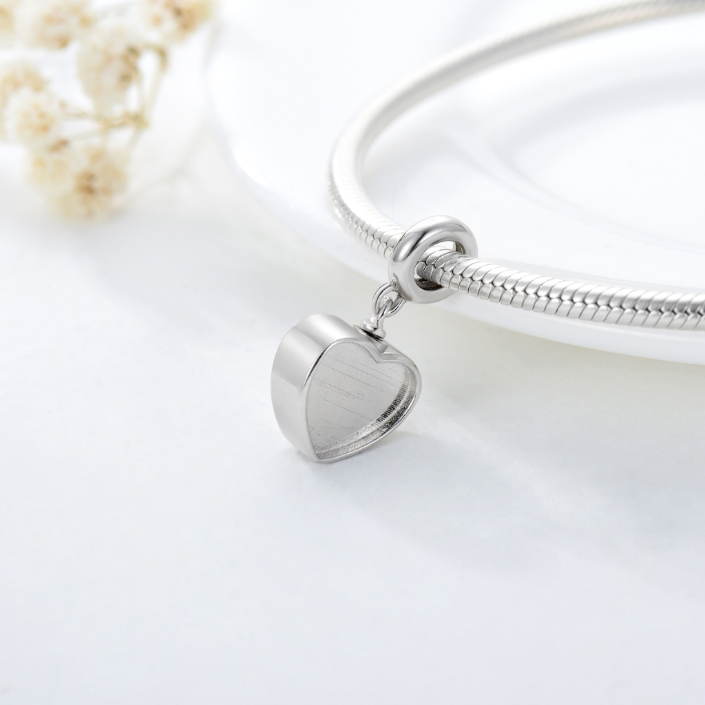 Heart Picture Frame Cremation Charm Sterling Silver