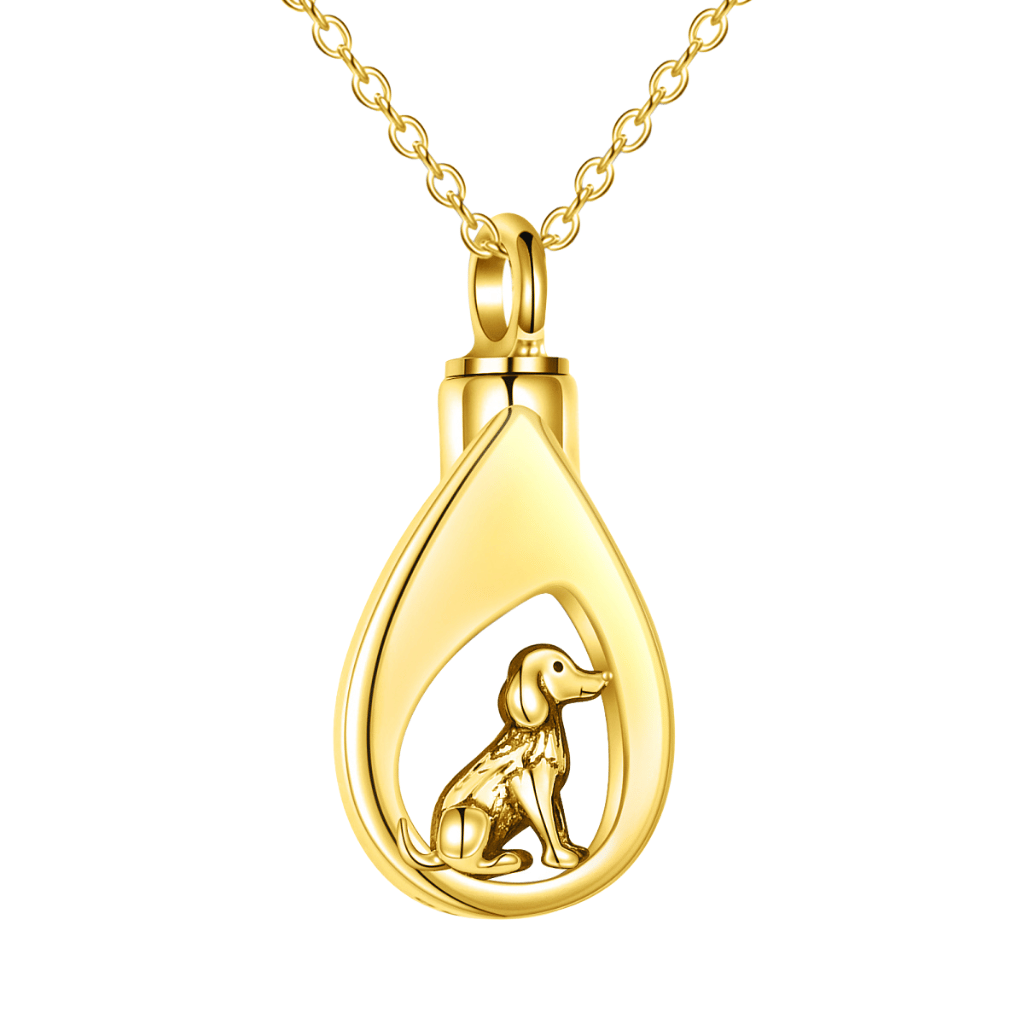 Dog Tear Cremation Necklace Gold Vermeil