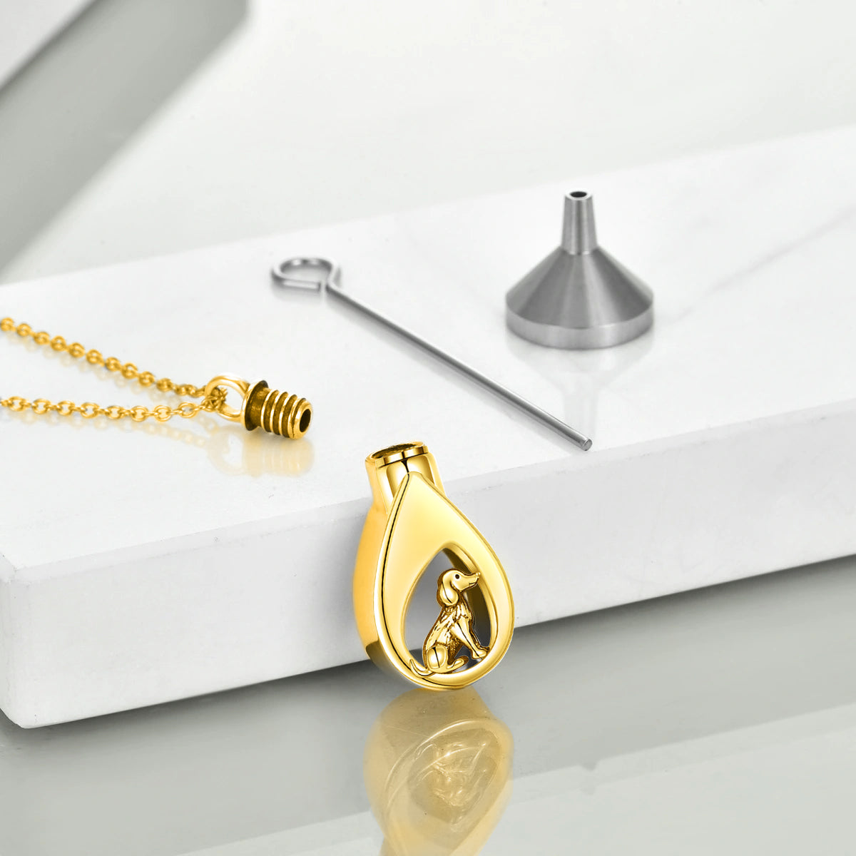 Dog Tear Cremation Necklace Gold Vermeil