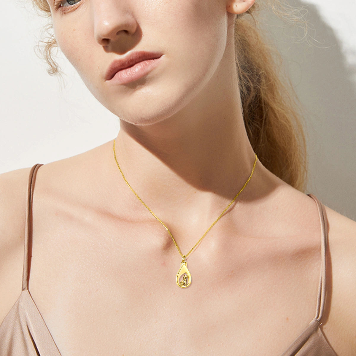Dog Tear Cremation Necklace Gold Vermeil