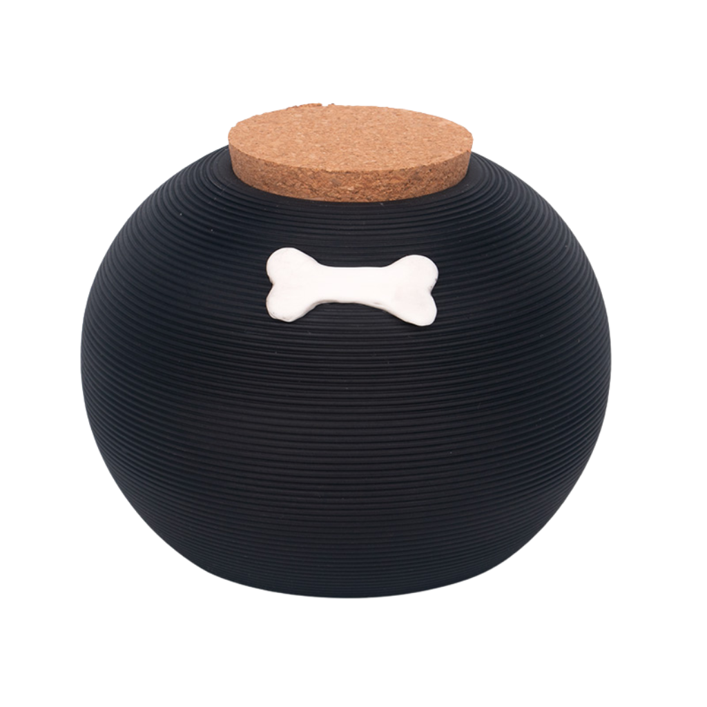 Textured Bone Black Small Ceramic Urn