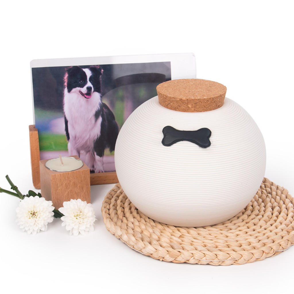 Textured Bone White Small Ceramic Urn