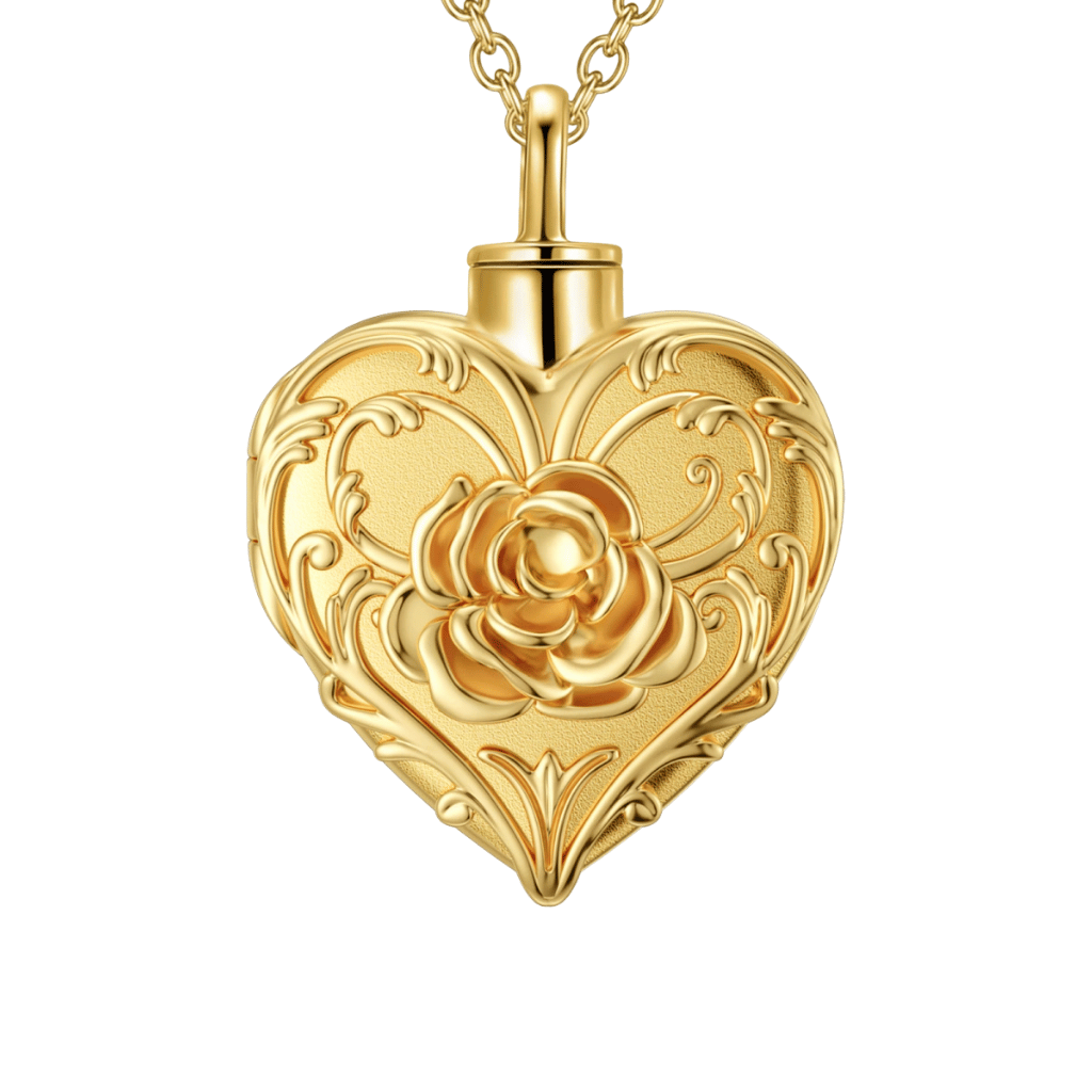 Rose Heart Cremation Necklace Gold Vermeil
