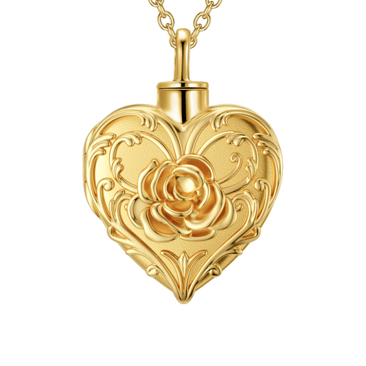 Rose Heart Cremation Necklace Gold Vermeil