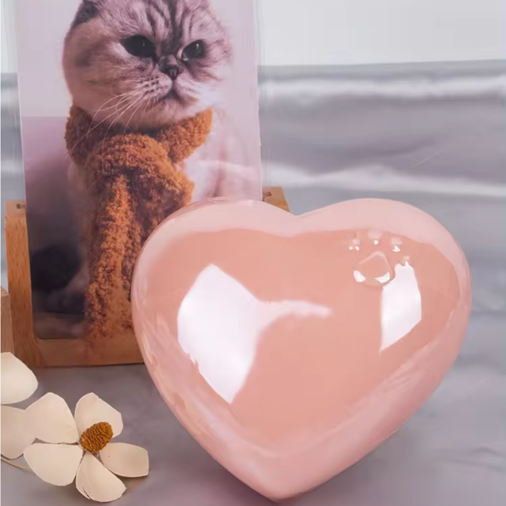 Pink Heart Small Ceramic Urn