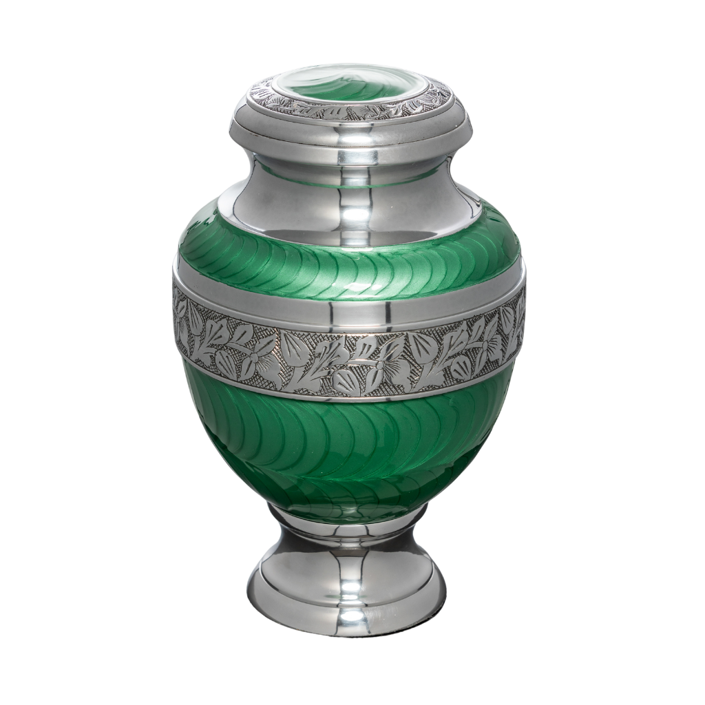 Pearl Overlay Elevated Green Aluminium Urn