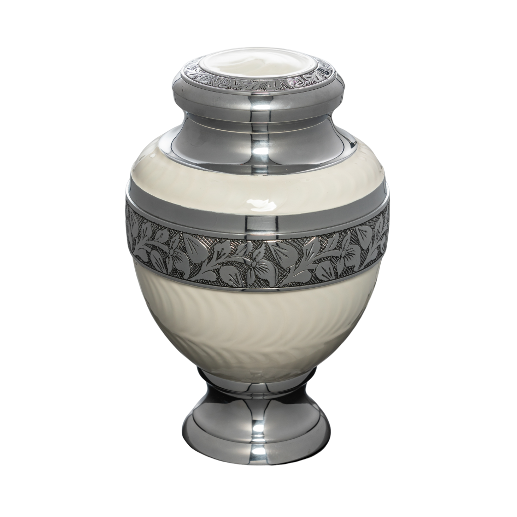 Pearl Overlay Elevated White Aluminium Urn