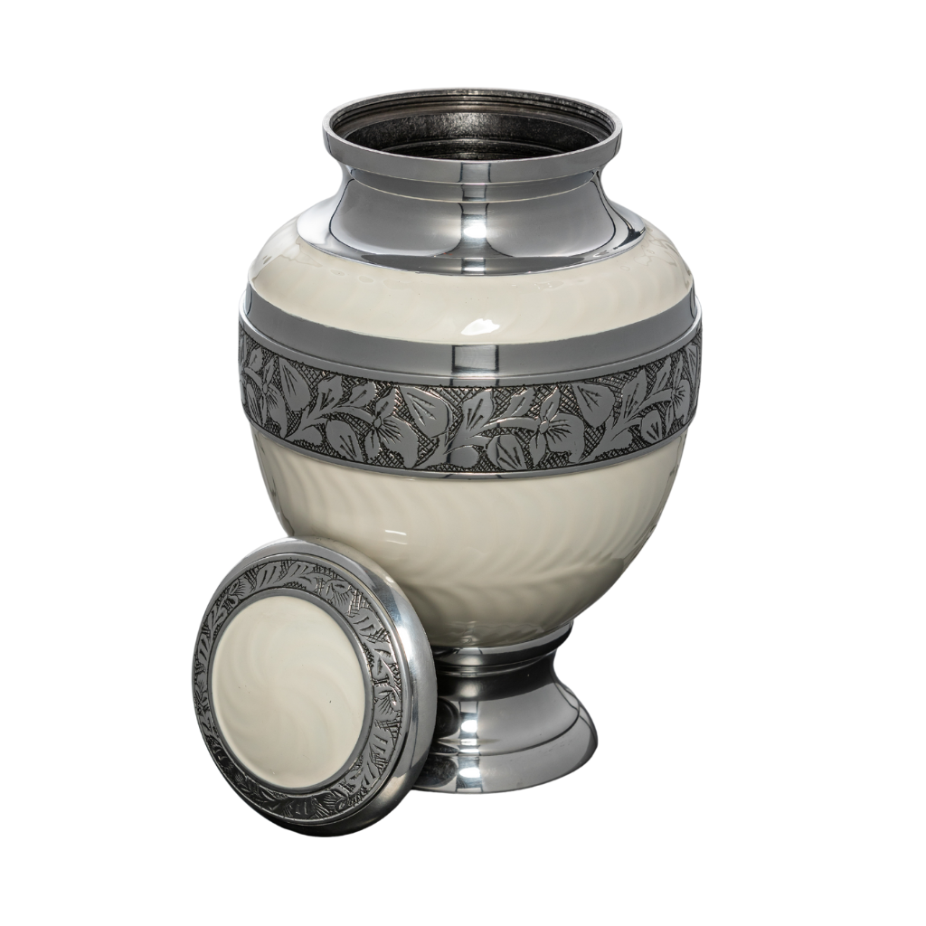 Pearl Overlay Elevated White Aluminium Urn