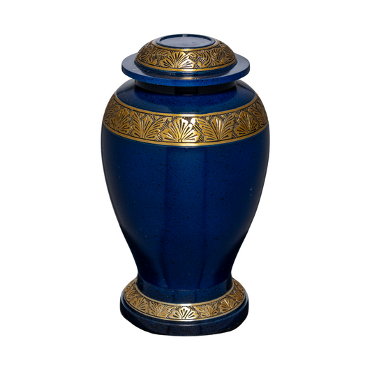 Dark Blue Banded Aluminium Urn
