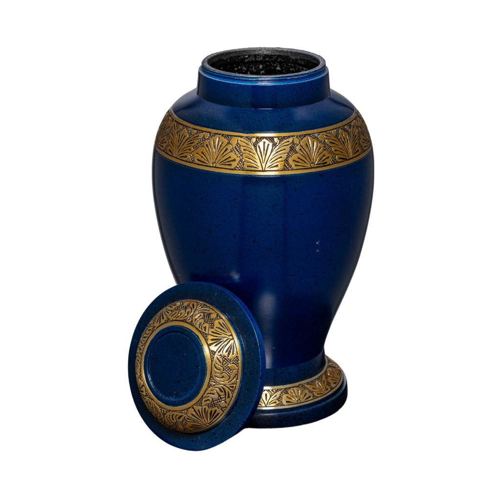 Dark Blue Banded Aluminium Urn