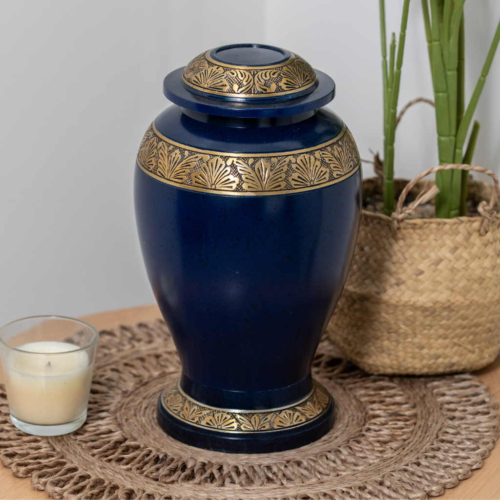 Dark Blue Banded Aluminium Urn