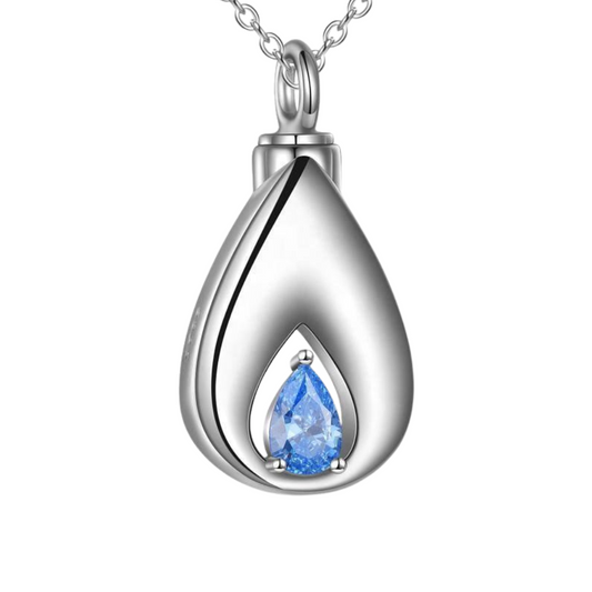 Blue Crystal Teardrop Cremation Necklace Sterling Silver