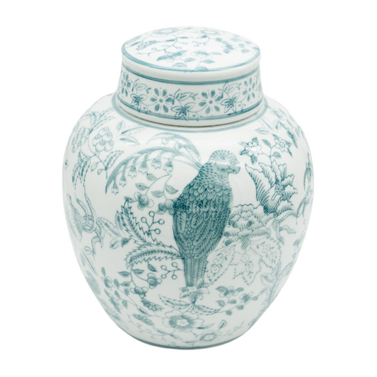 Green Parrot Porcelain Cremation Urn