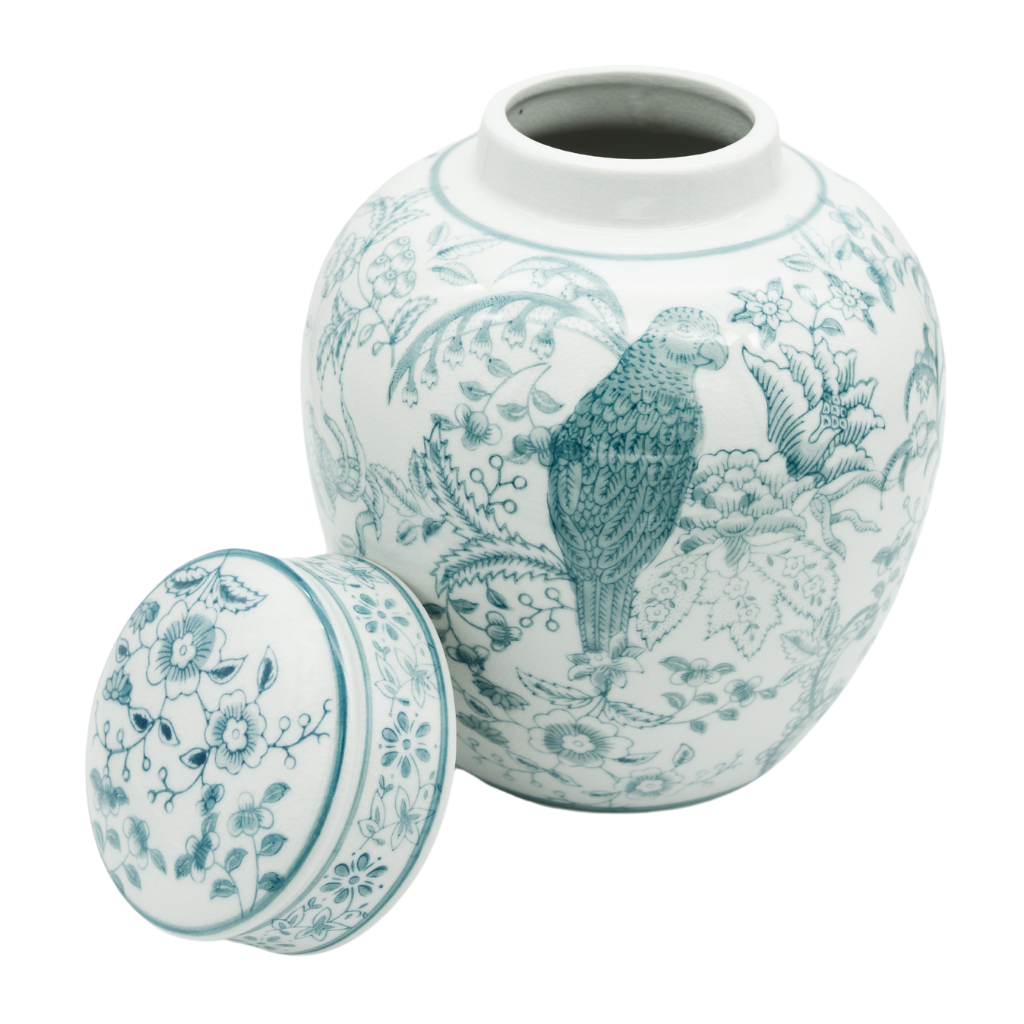 Green Parrot Porcelain Cremation Urn