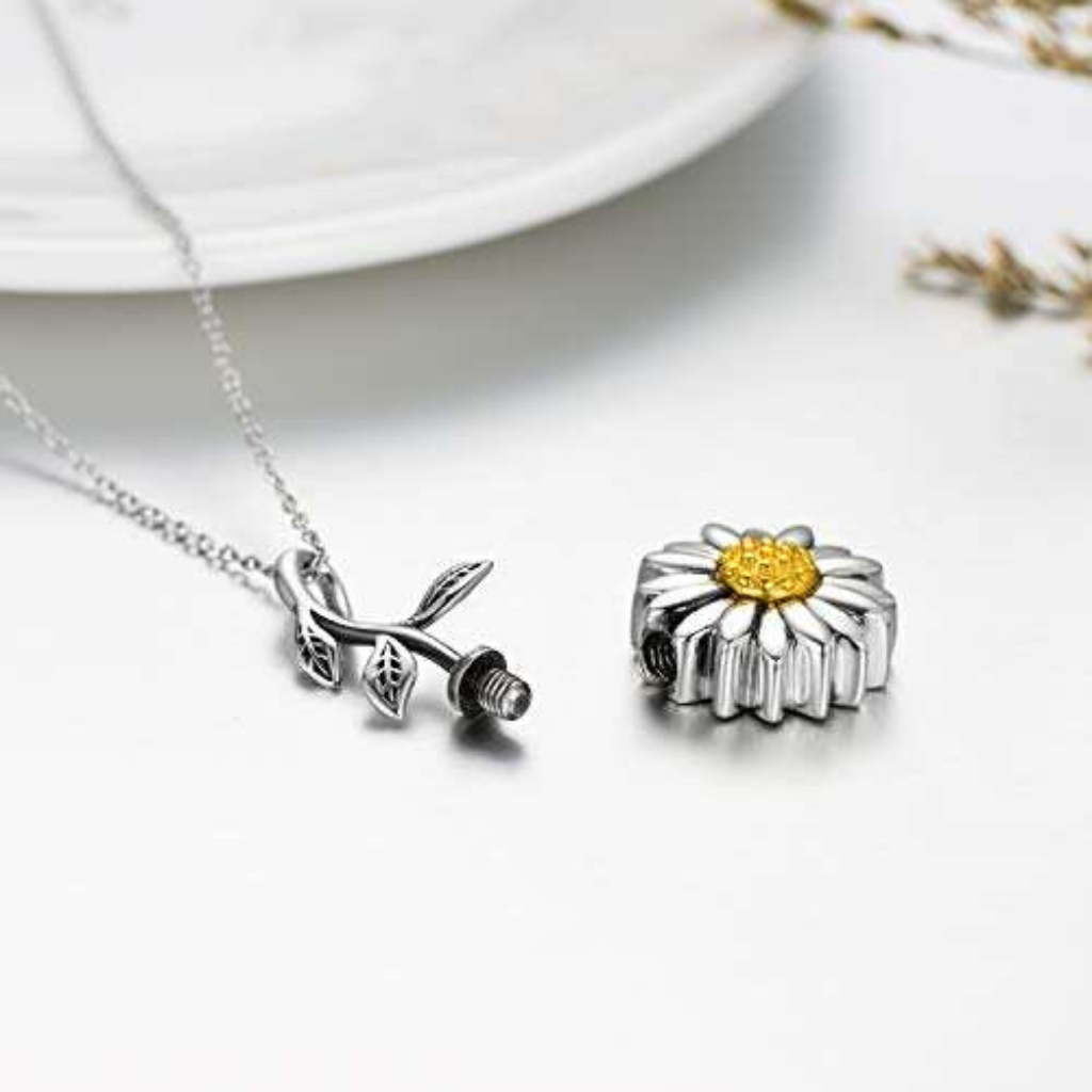 Sunflower Cremation Necklace Sterling Silver