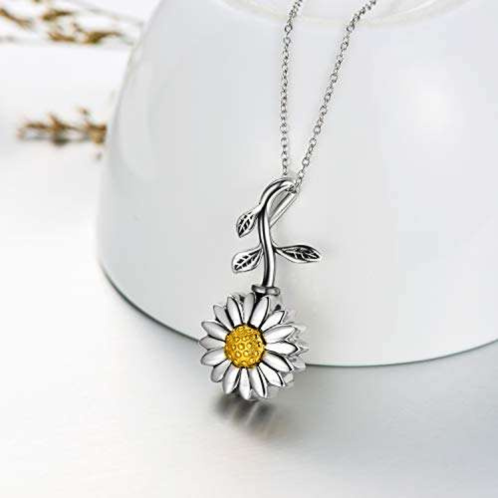 Sunflower Cremation Necklace Sterling Silver