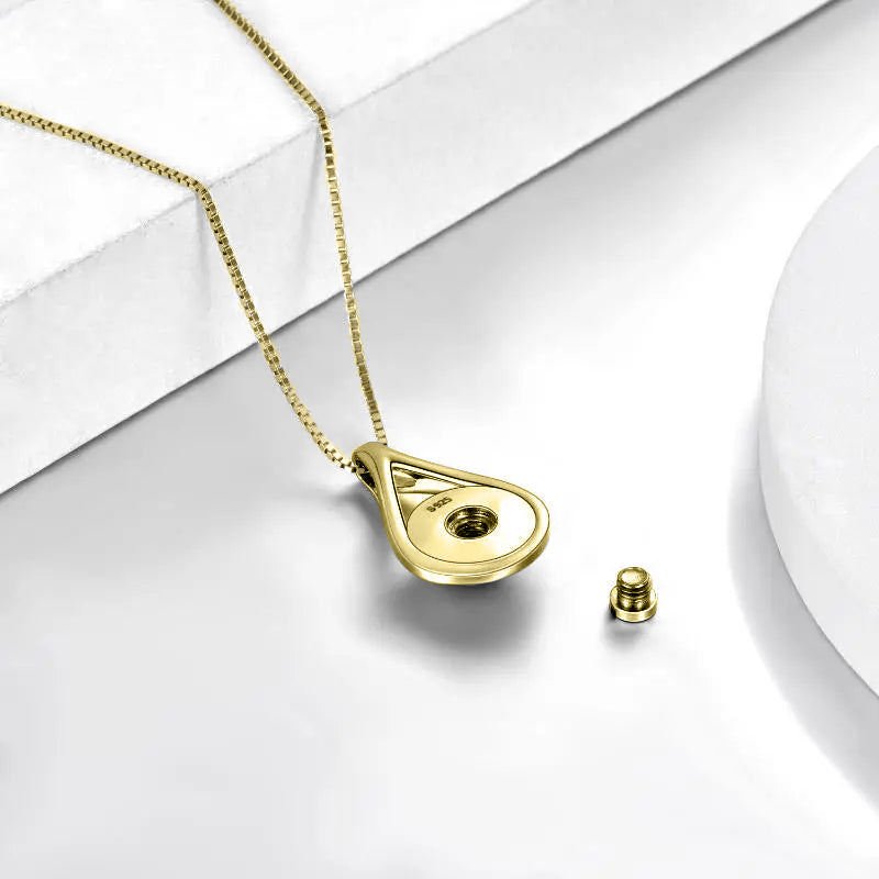 Tear Droplet Cremation Necklace Gold Vermeil