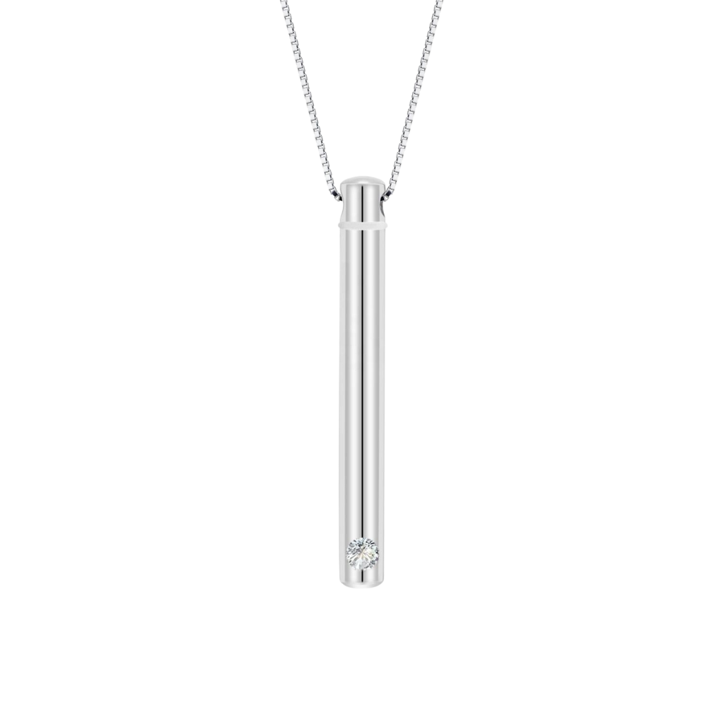 Slim Chamber With Crystal Cremation Necklace Sterling Silver