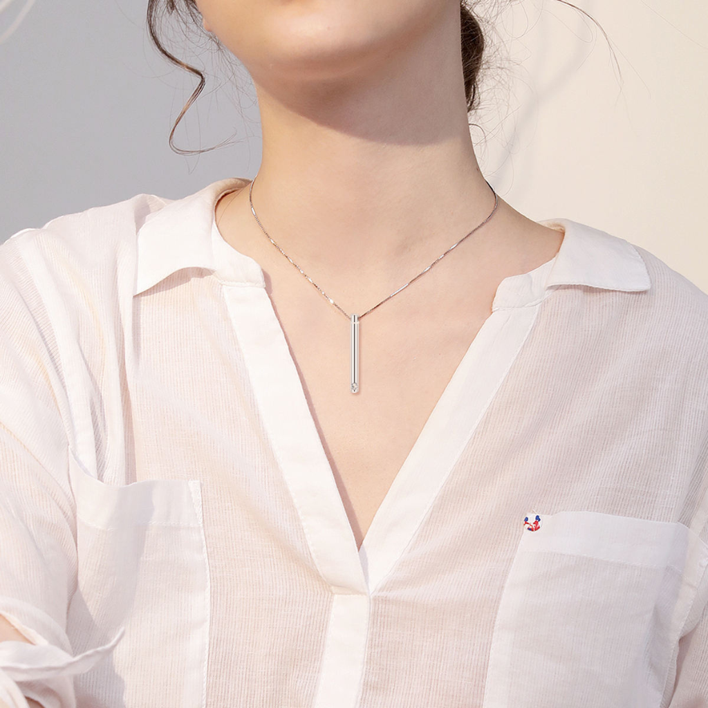 Slim Chamber With Crystal Cremation Necklace Sterling Silver