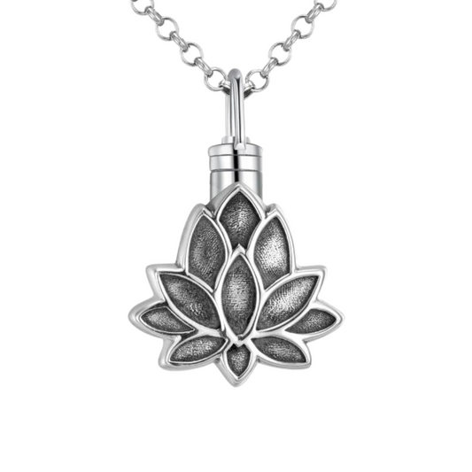 Black Lotus Cremation Necklace Sterling Silver