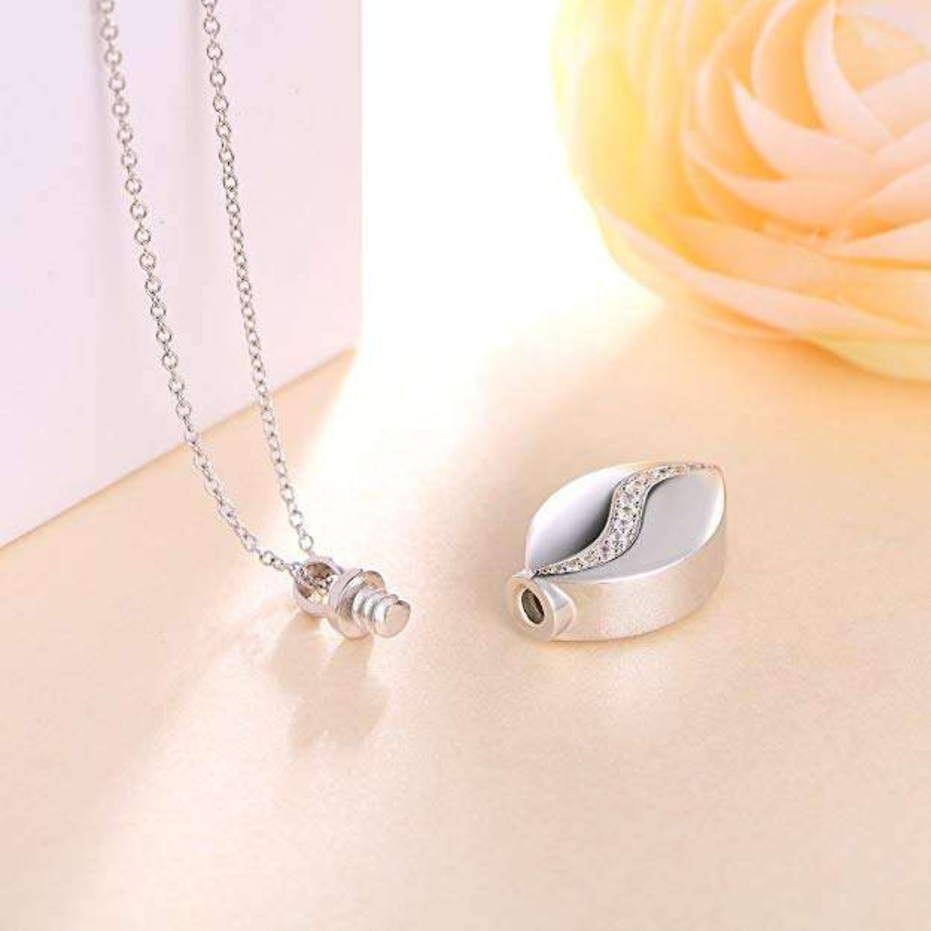 Tear With CZ Cremation Necklace Sterling Silver