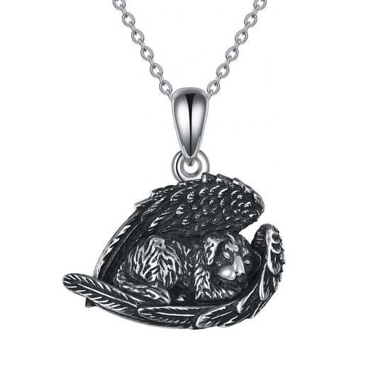 Black Dog With Wings Cremation Necklace Sterling Silver