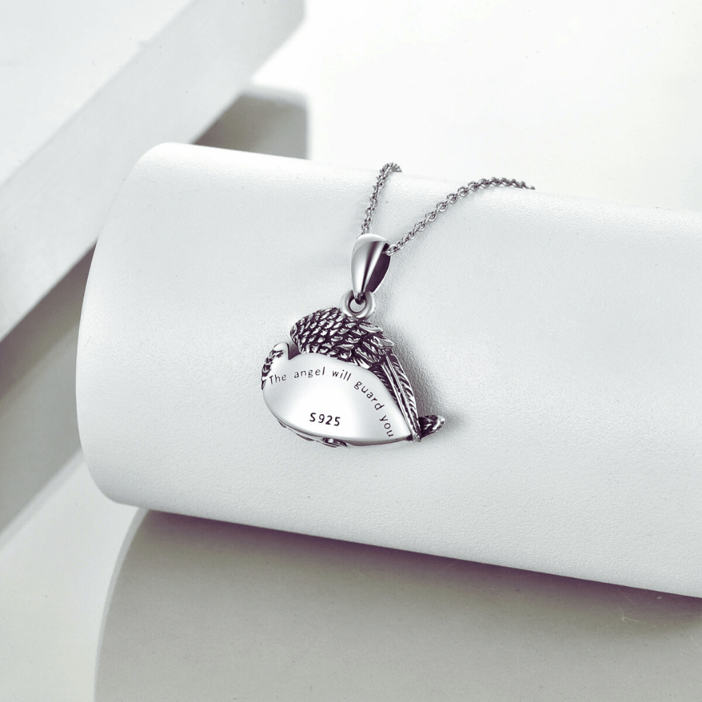 Black Dog With Wings Cremation Necklace Sterling Silver