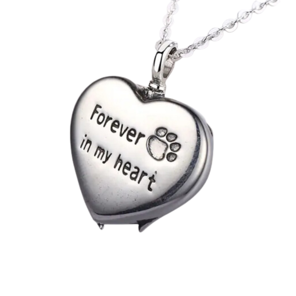 Sleeping Cat Heart Cremation Necklace Sterling Silver