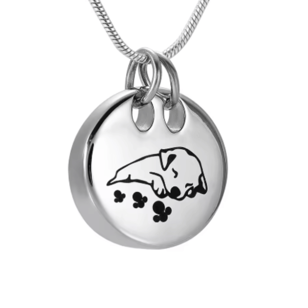 Sleeping Dog Cremation Necklace Stainless Steel