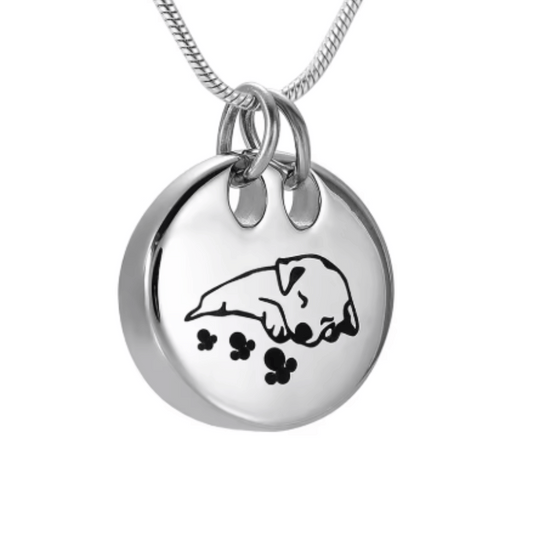 Sleeping Dog Cremation Necklace Stainless Steel