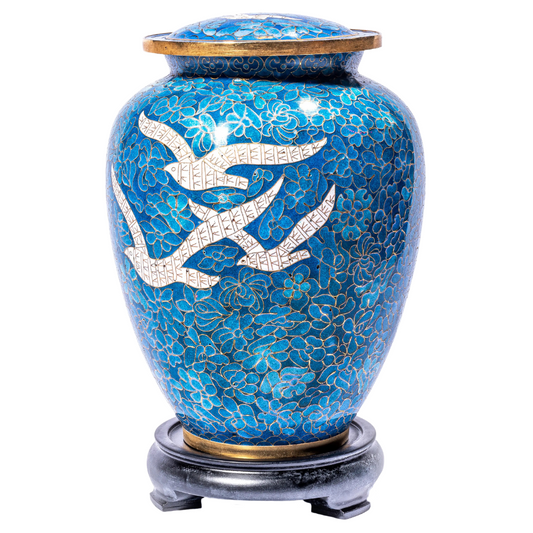 Blue Birds Cloisonné Urn