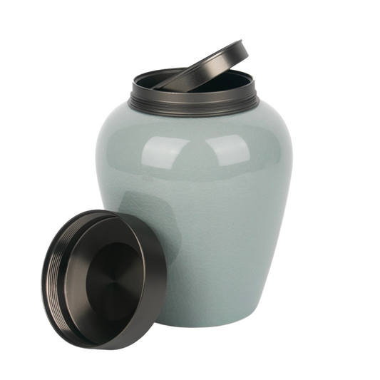 Metal Lid Blue Small Ceramic Urn
