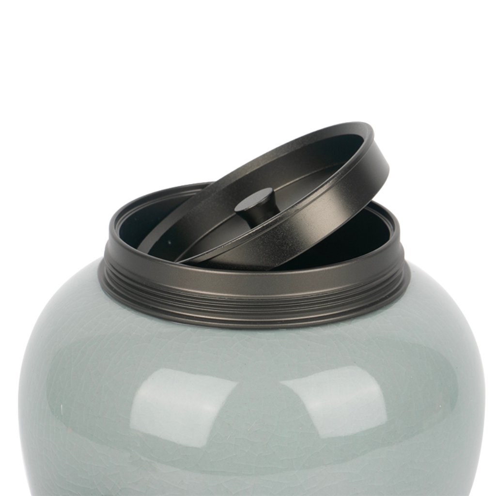 Metal Lid Blue Small Ceramic Urn