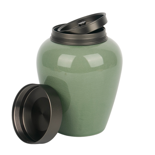Metal Lid Green Small Ceramic Urn