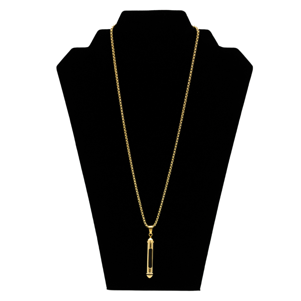 Gold Capsule Clear Chamber Cremation Necklace Stainless Steel