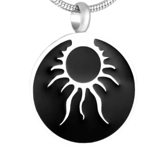 Black Sun Cremation Necklace Stainless Steel