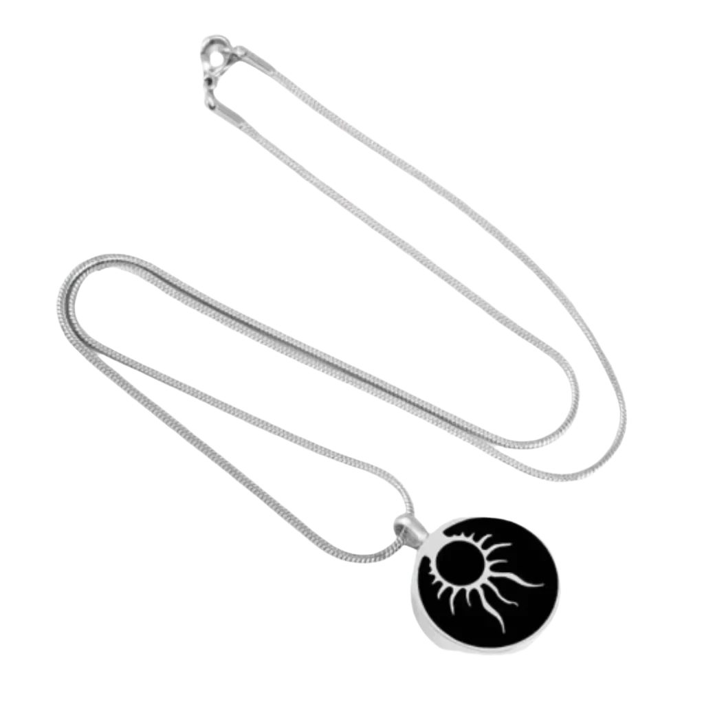 Black Sun Cremation Necklace Stainless Steel