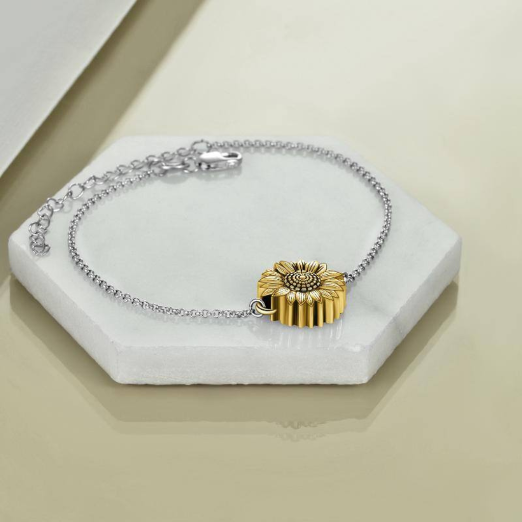 Sunflower Cremation Bracelet Sterling Silver