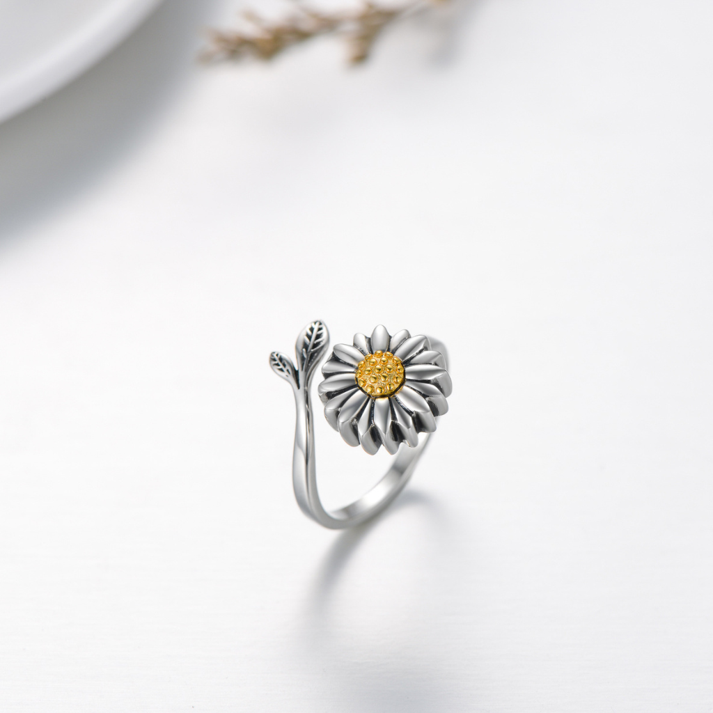 Sunflower Cremation Ring Sterling Silver