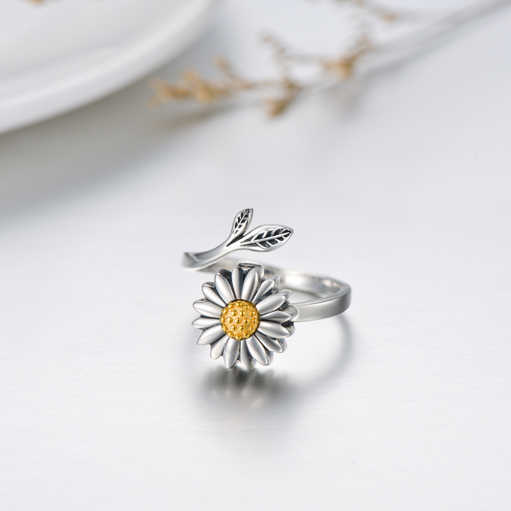 Sunflower Cremation Ring Sterling Silver