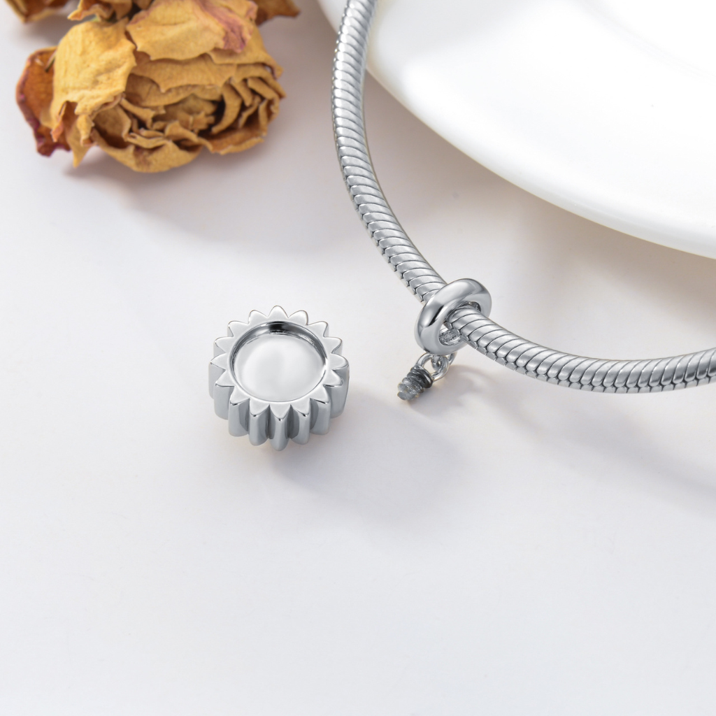 Sunflower Picture Frame Cremation Charm Sterling Silver