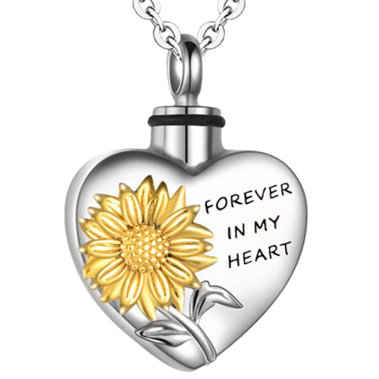 Sunflower Heart Cremation Necklace Sterling Silver