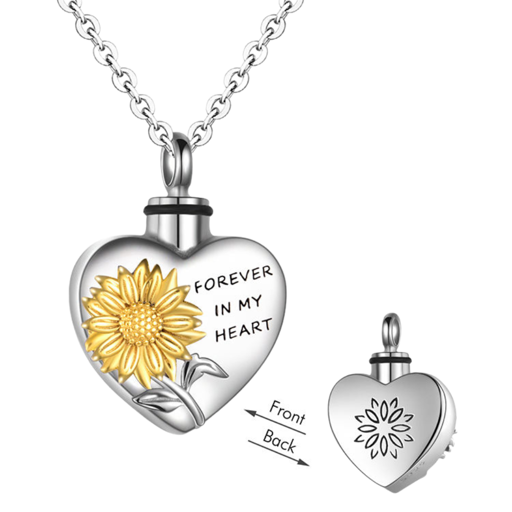 Sunflower Heart Cremation Necklace Sterling Silver