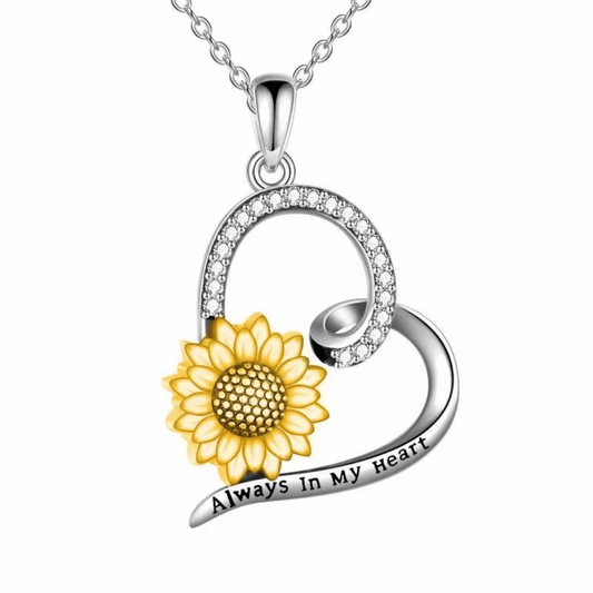 Sunflower Hollow Heart Cremation Necklace Sterling Silver