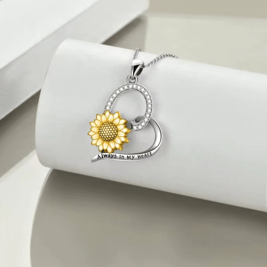 Sunflower Hollow Heart Cremation Necklace Sterling Silver